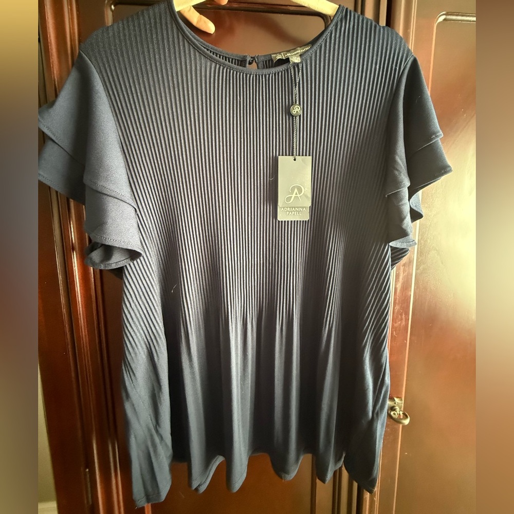 Adrianna Papell Navy Ruffle Sleeve Blouse